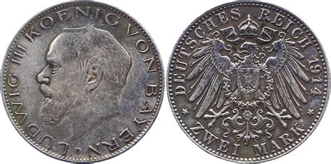 Bayern 2 Mark 1914 D Ludwig III 1913 1918 Gereinigt sehr schön MA