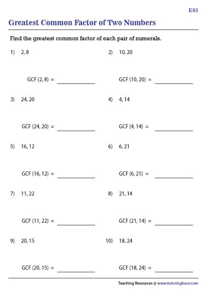 Determining Greatest Common Factors Of Sets Of Two Numbers From