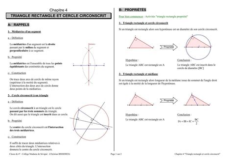 Triangle Rectangle Cercle Circonscrit Pdf Cours De