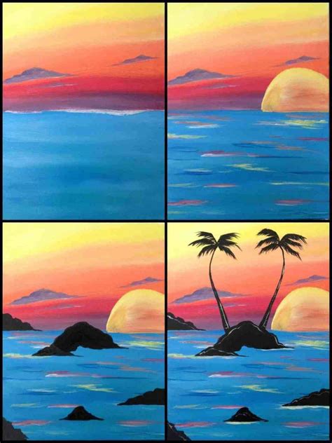 Sunset Paintings On Canvas Beach Sunset Sunset Painting Oil Pastel Art Canvas Painting Diy