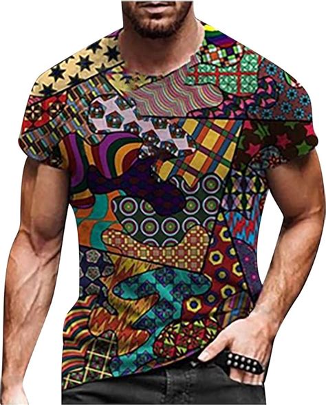 Tshirt Herren Bunt Vintage Drucken Herren Rundhals Kurzarm Sommer T