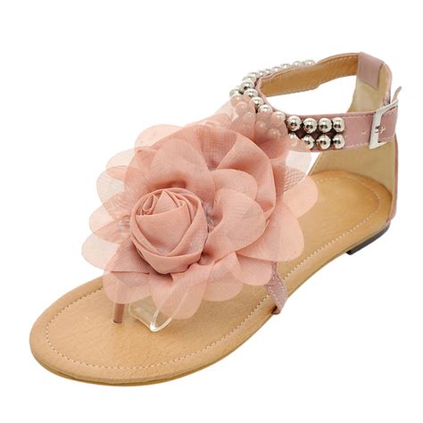 Loyisvidion Womens Sandals Clearance Summer Women Flat String Bead Sandals Bohemian Style Flower