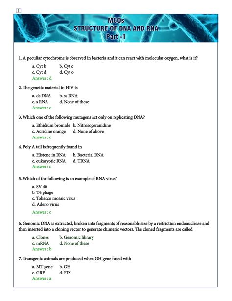 SOLUTION MCQs Structure Of DNA And RNA Part 1 Studypool