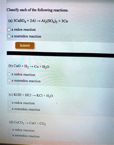 SOLVED Classify Each Of The Following Reactions 0 3CuSO4 2Al