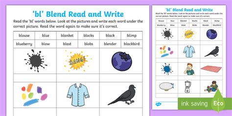 Blend Read And Write Worksheet Bl Blend Phonics Twinkl