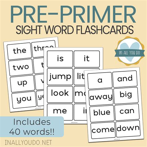 Pre Primer Sight Word Flashcards In All You Do