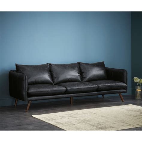 Divano Vintage Posti In Pelle Nero Morgan Maisons Du Monde