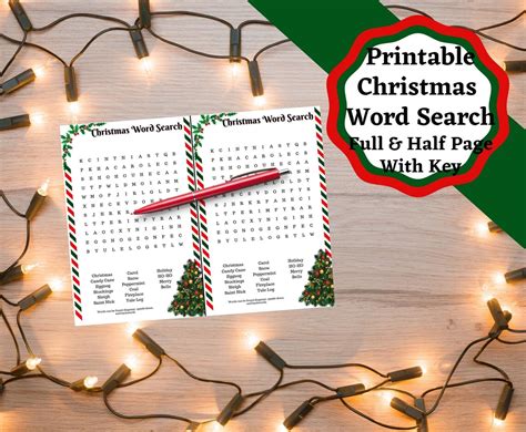 Christmas Printable Word Search In Full Page And Half Page Etsy