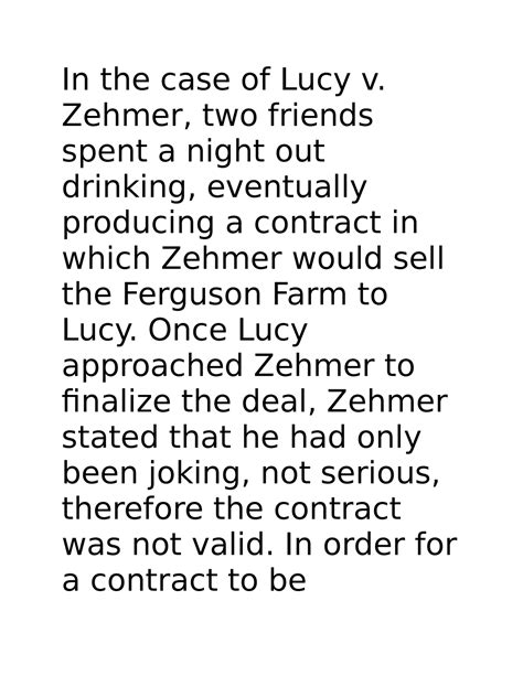 Bus Case Analysis Lucy V Zehmer In The Case Of Lucy V