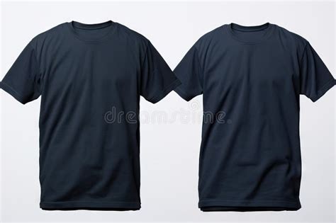 Blank T Shirt Color Navy Blue Template Front and Back View on White ...