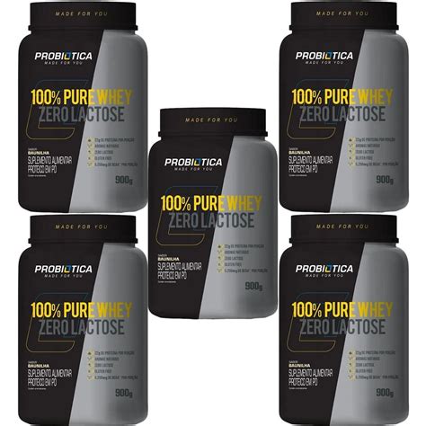 Kit 5X 100 Pure Whey Zero Lactose Baunilha 900g Probiótica