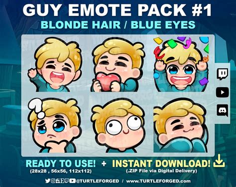 Cute Cartoon Guy Emote Pack 1 Blonde Hair Blue Eyes Wave Heart Hype