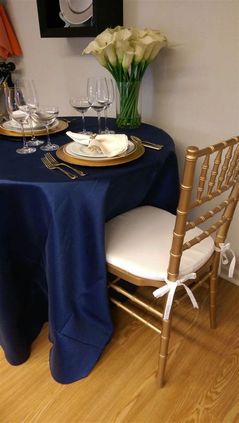 Classical Tents Navy Blue Mandarin Satin Cloths Setup With Our Gold