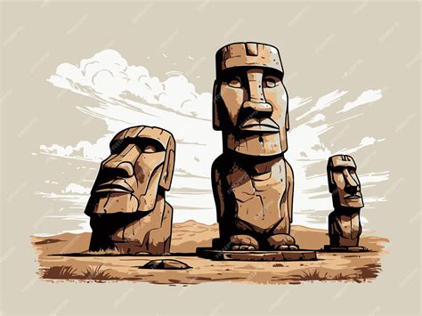 Conjunto De Estatuas Antiguas De La Isla De Pascua Moai En La Isla De Pascua Esculturas De