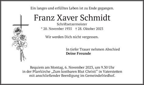 Traueranzeigen Von Franz Xaver Schmidt Trauer Merkur De