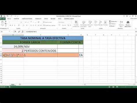 Como Convertir Tasa Nominal A Tasa Efectiva En EXCEL 2013 YouTube