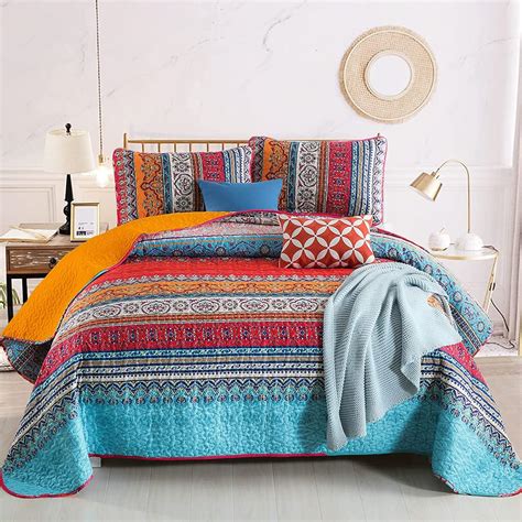 Wongs Bedding Boho Quilt California King Size Orange And