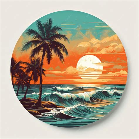 Premium Ai Image Round Sunset Beach Sticker