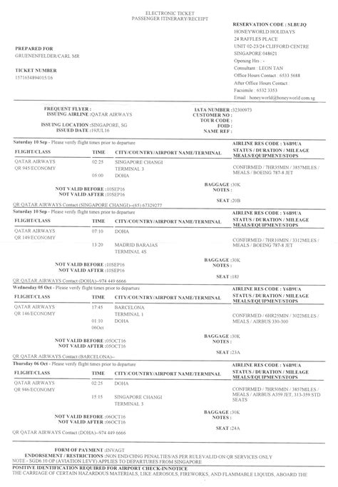 Eticket Qatarairways Spain Portugal Electronic Ticket