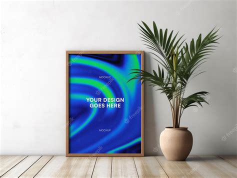 Premium Psd Frame Poster Mockup With Plant Minimal Design