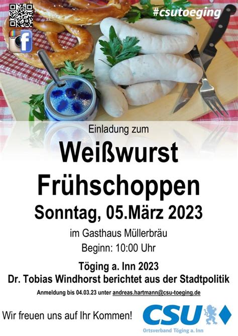 Einladung Zum Traditionellen Wei Wurstfr Hschoppen Csu T Ging A Inn