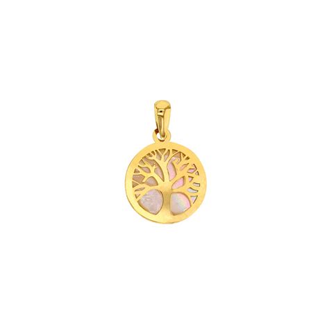 Pendentif Rond Motif Arbre De Vie Or Et Nacre La Galerie