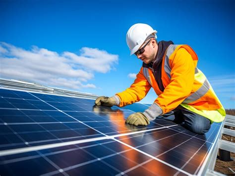 Premium Photo A Solar Technician Working On A Roof