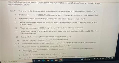 Solved Presented Below Are Selected Transactions For Concord Chegg