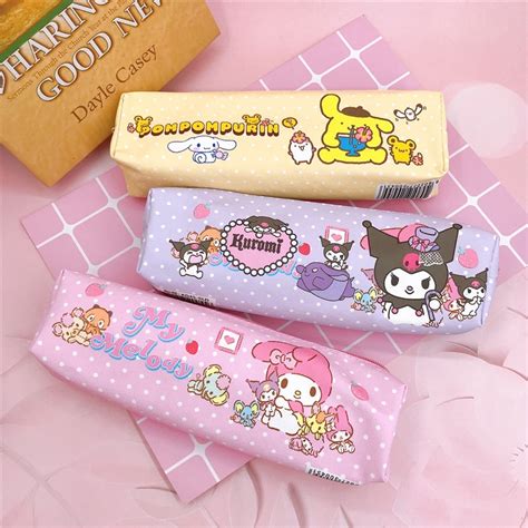 Sanrio Melody Kuromi Cinnamoroll Pom Pom Purin Pochacco กระเป๋าเครื่องเขียน กระเป๋าปากกา หนัง Pu