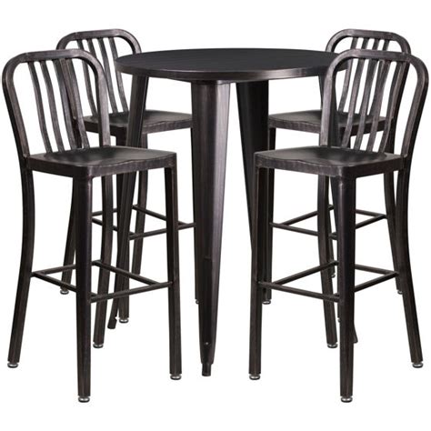 Buy Commercial Grade 30 Round Black Antique Gold Metal Indoor Outdoor Bar Table Set With 4