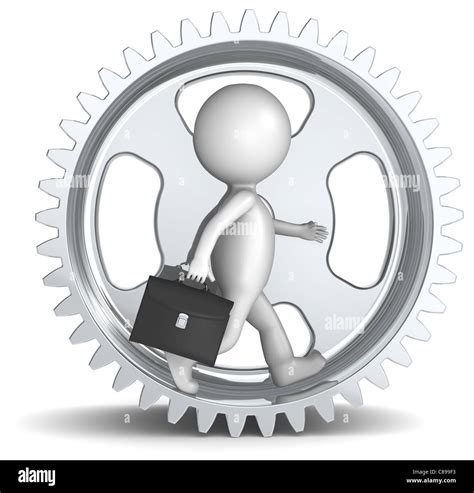 3d Little Human Character The Business Man In A Cog Wheel Metal Stock