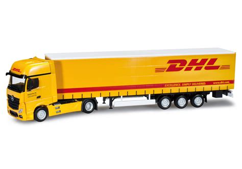 Herpa Mercedes Benz Actros Gigaspace Gardinenplanen Sattelzug Dhl