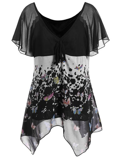 Butterfly Print Chiffon Plus Size Top Plus Size Outfits Plus Size