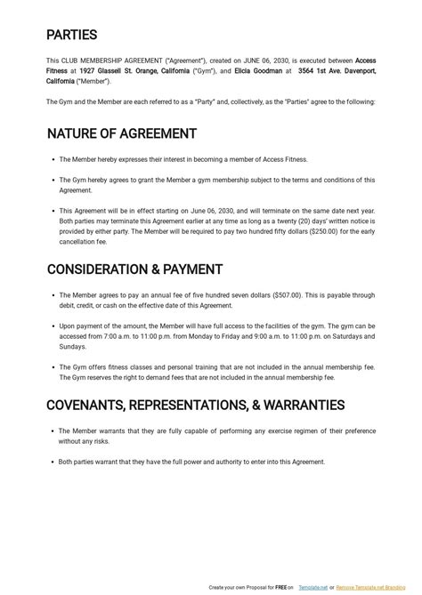 Club Membership Agreement Template In Google Docs Word Template Net