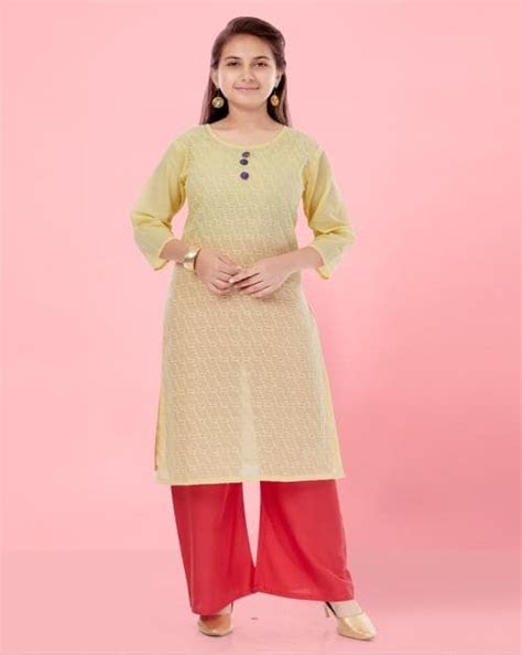 Buy Muhuratam Girls Lemon Colour Cotton Embroidery Kurti Online At Best Prices In India Jiomart