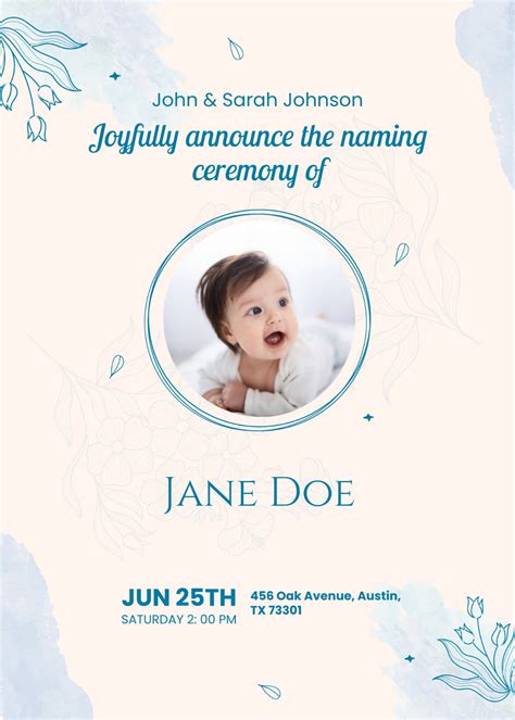 Free Naming Ceremony Invitation Templates And Examples Edit Online