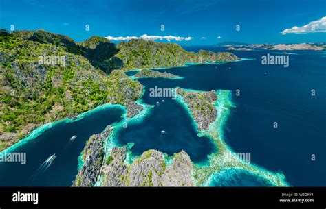 Aerial View Of Beautiful Lagoons And Limestone Cliffs Of Coron Palawan