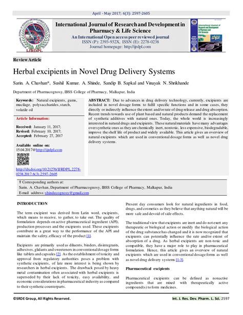 Pdf Herbal Excipients In Novel Drug Delivery Systems