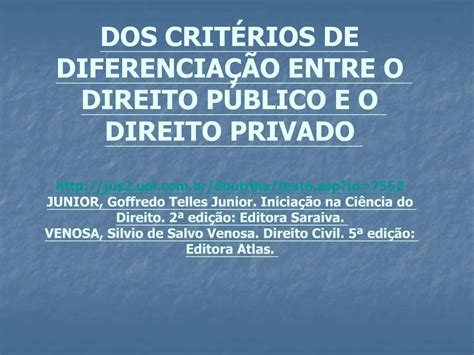 PPT DOS CRIT RIOS DE DIFERENCIA O ENTRE O DIREITO P BLICO E O DIREITO