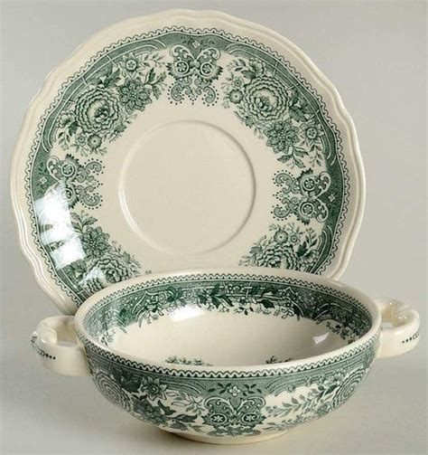 Burgenland Green Footed Cream Soup Bowl Saucer Set By Villeroy Boch