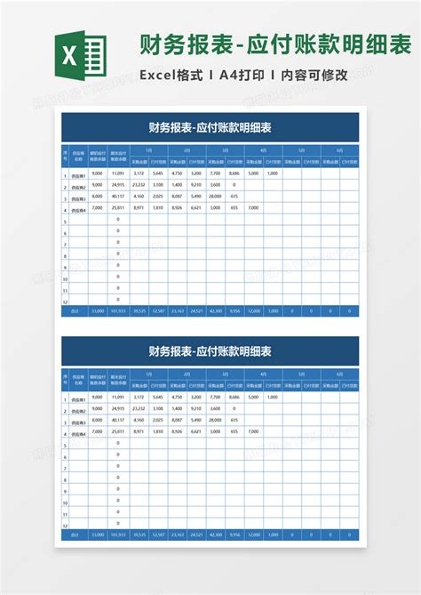 财务报表应付账款明细表excel模板下载报表图客巴巴