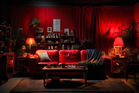 Premium Photo | A red and white living room