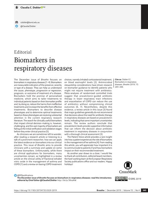 Pdf Biomarkers In Respiratory Diseases