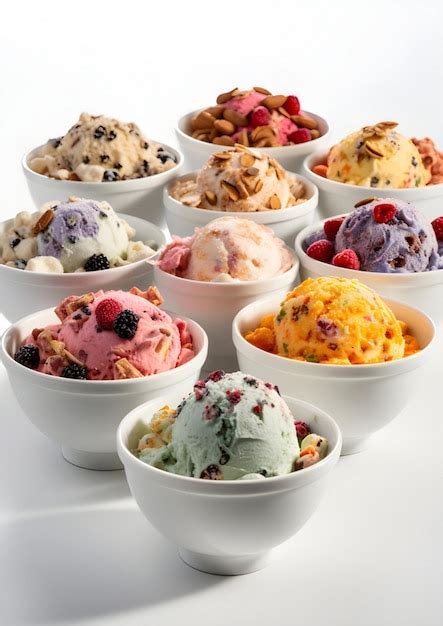 Premium Photo A Variety Of Ice Cream In Bowls