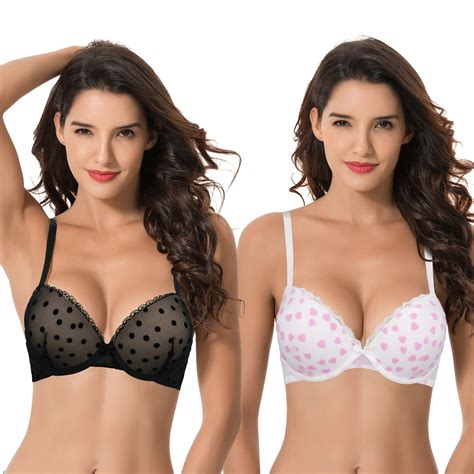 Curve Muse Womens Plus Size Push Up Add 1 And A Half Cup Underwire Mesh Bra 2pk Blackcream