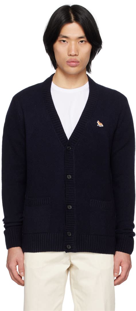 Maison Kitsuné Navy Baby Fox Cardigan SSENSE UK