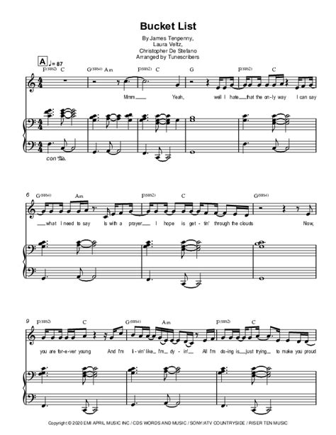 Bucket List Arr Tunescribers By James Tenpenny Sheet Music For Piano