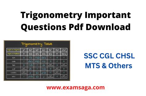 Trigonometry Questions For SSC Pdf EXAMSAGA