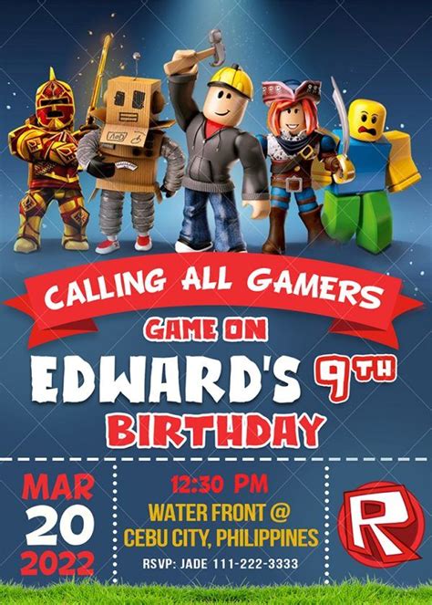 ROBLOX Birthday Party Invitation 4 x 6 or 5 x 7 FREE BACKSIDE - Jamakodesigns | Birthday party ...