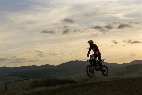 Motorcyclist Riding Off Road During Sunset Slovakia Editorial Stock